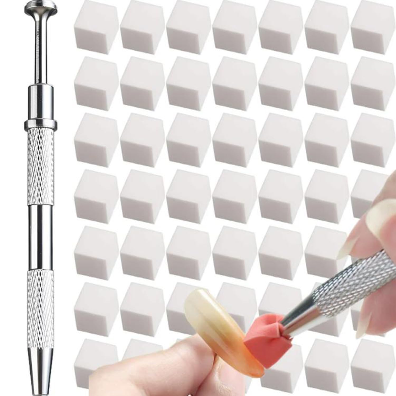 50pcs Mini Tofu Block Gradient Nail Sponge Nails Polish Tapping Color Tool with Stainless Steel Four Claw Sponge