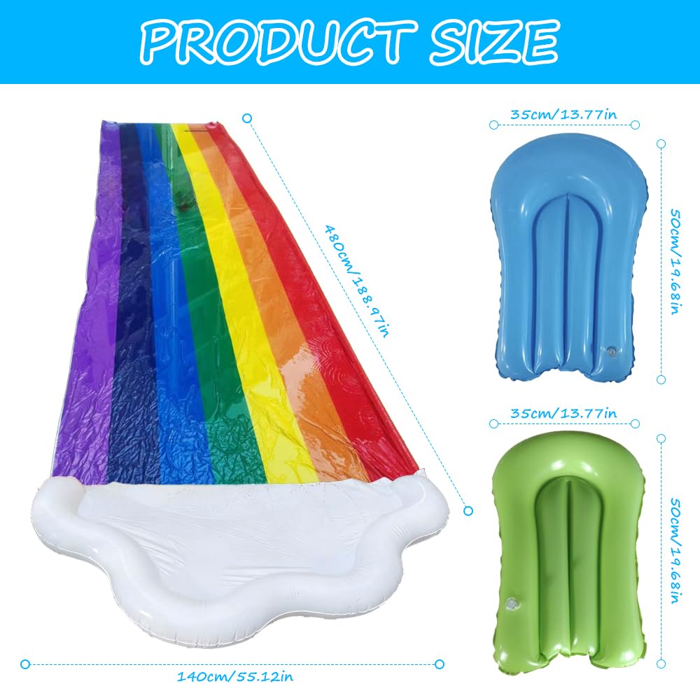 Wasserrutsche Garten 480x140cm Doppelte Wasserrutschmatte mit Bodyboards Wasserspielzeug mit Eingebautem Sprinkler