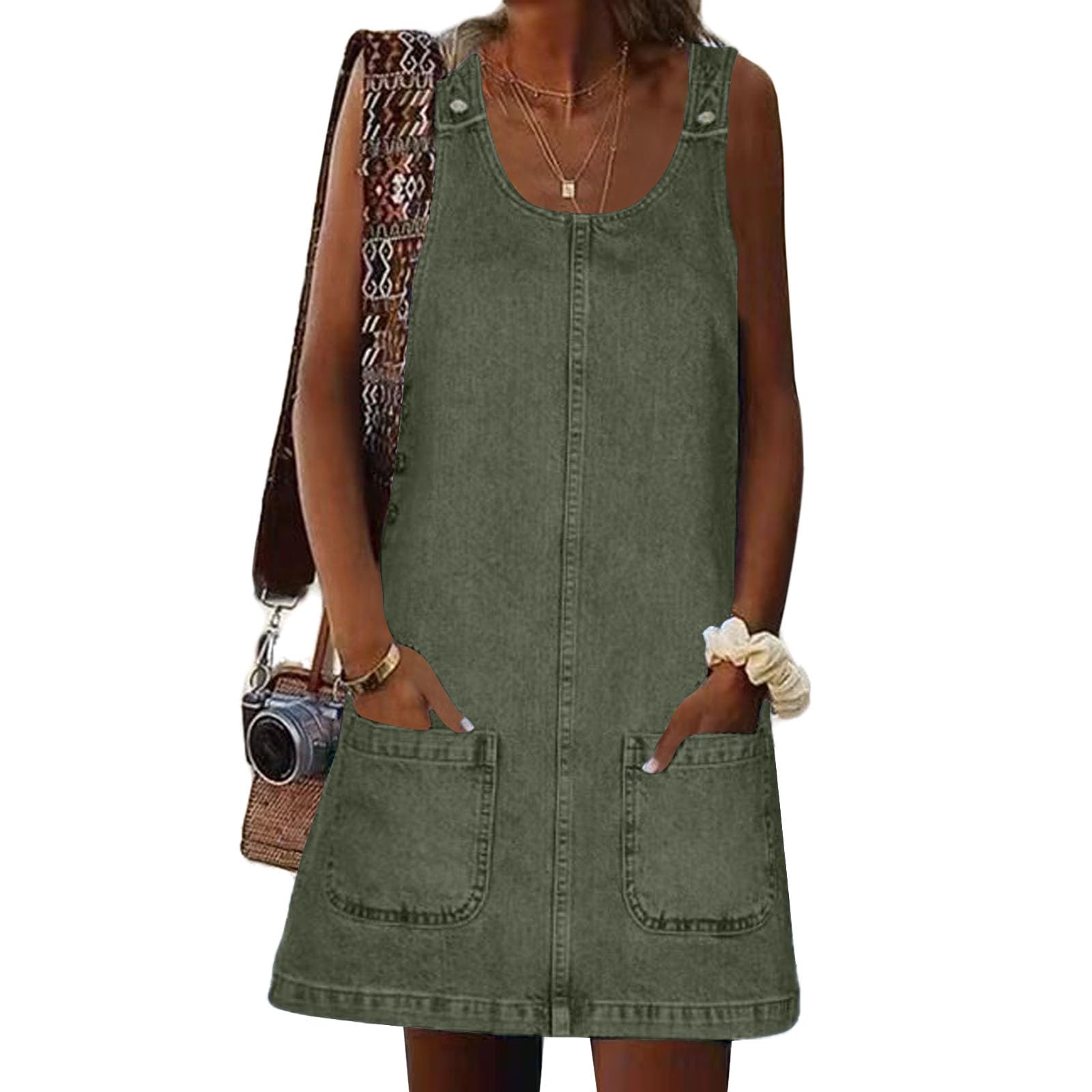 Overall Dress for Women Denim Dress Denim Overall Round Neck Skirtall Jean Dress Denim Jumper Dress Pinafore