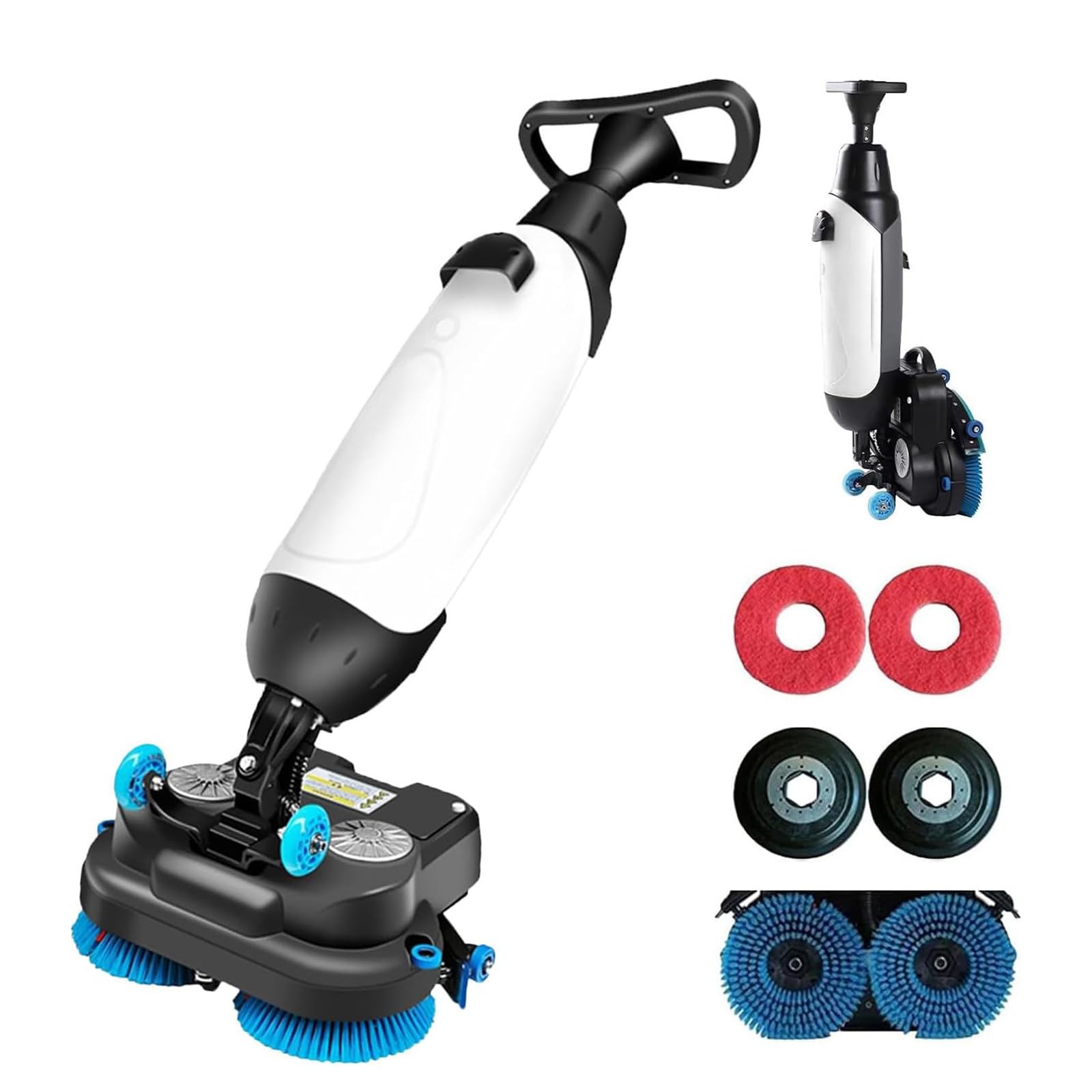 Mini limpiador de pisos, máquina de limpieza de grado profesional con batería de 120 minutos, cepillos dobles de 18 pulgadas, rotación de 360°, tanque de 3 galones para limpieza industrial de suelos