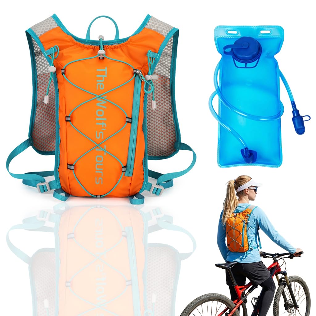 Proberos® 5L Hydration Backpack Vest with 2L Water Bladder, Quick Dry Nylon Mesh Pack for Men Women, Tactical Water Bag, Ultra Lightweight Outdoor Gear Backpack, Hiking, Trail Running-Orange-image-25