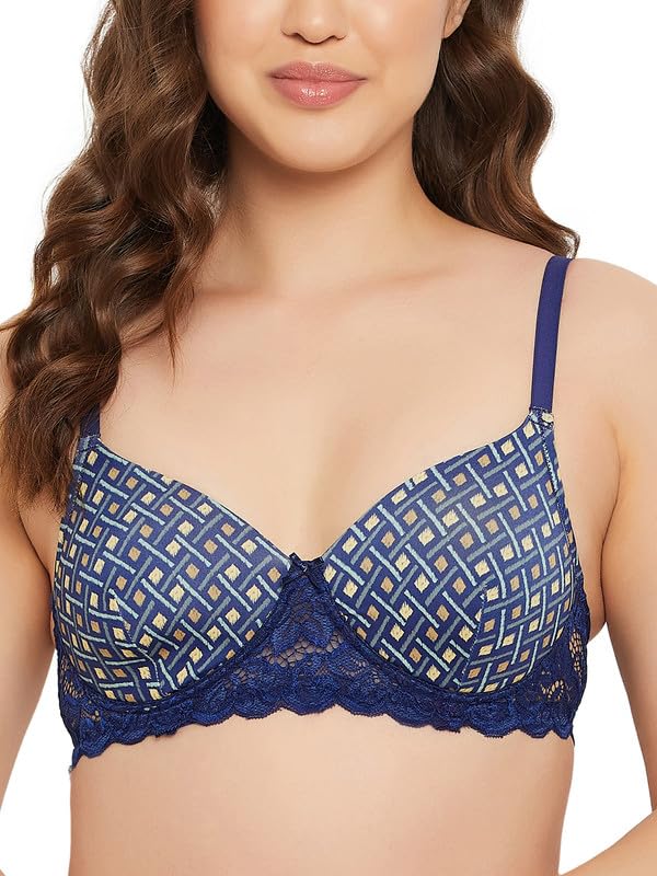 Image of Clovia Women Lace Geometric Padded Full Cup Wire Free T-Shirt Bra