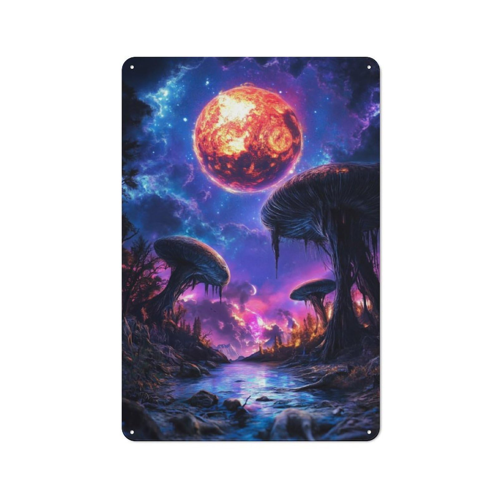 Junmoney Alien Forest Landscape Metal Wall Sign 30X20cm, Rustic Decor For Hallway Wall, For Metal Sign Collectors, For Garage And Workshop Walls