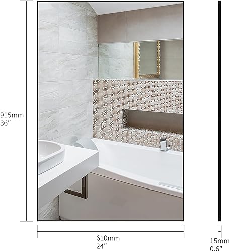 Miniatura 3 de Espejo de pared de 36 x 24 pulgadas, moderno espejo de baño negro con marco de aluminio, espejo de pared rectangular, espejo de tocador para baño,