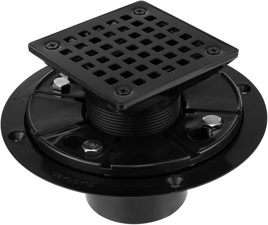 Square Design Tile-in Floor Shower Drain, ABS Adjustable Shower Drain Base,Lower Drain Body Fit 2" or 3",for Kitchen,Bathroom (Black A)