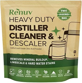 Renuv Citric Acid for Cleaning & Descaling, 2LB Bulk | Powder Descaler For Water Distillers, Kettles, Pots, Boilers, Dispensers, Removes Limescale, Mineral Buildup, Hardwater Stain