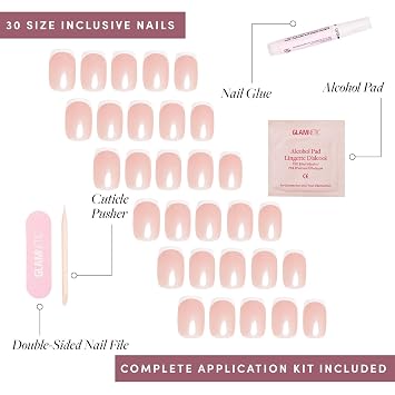Glamnetic Press On Nails - La Perle | Semi-Transparent Squoval French Tip Fake Nails, Salon Quality | 15 Sizes - 30 Nail Kit with Glue