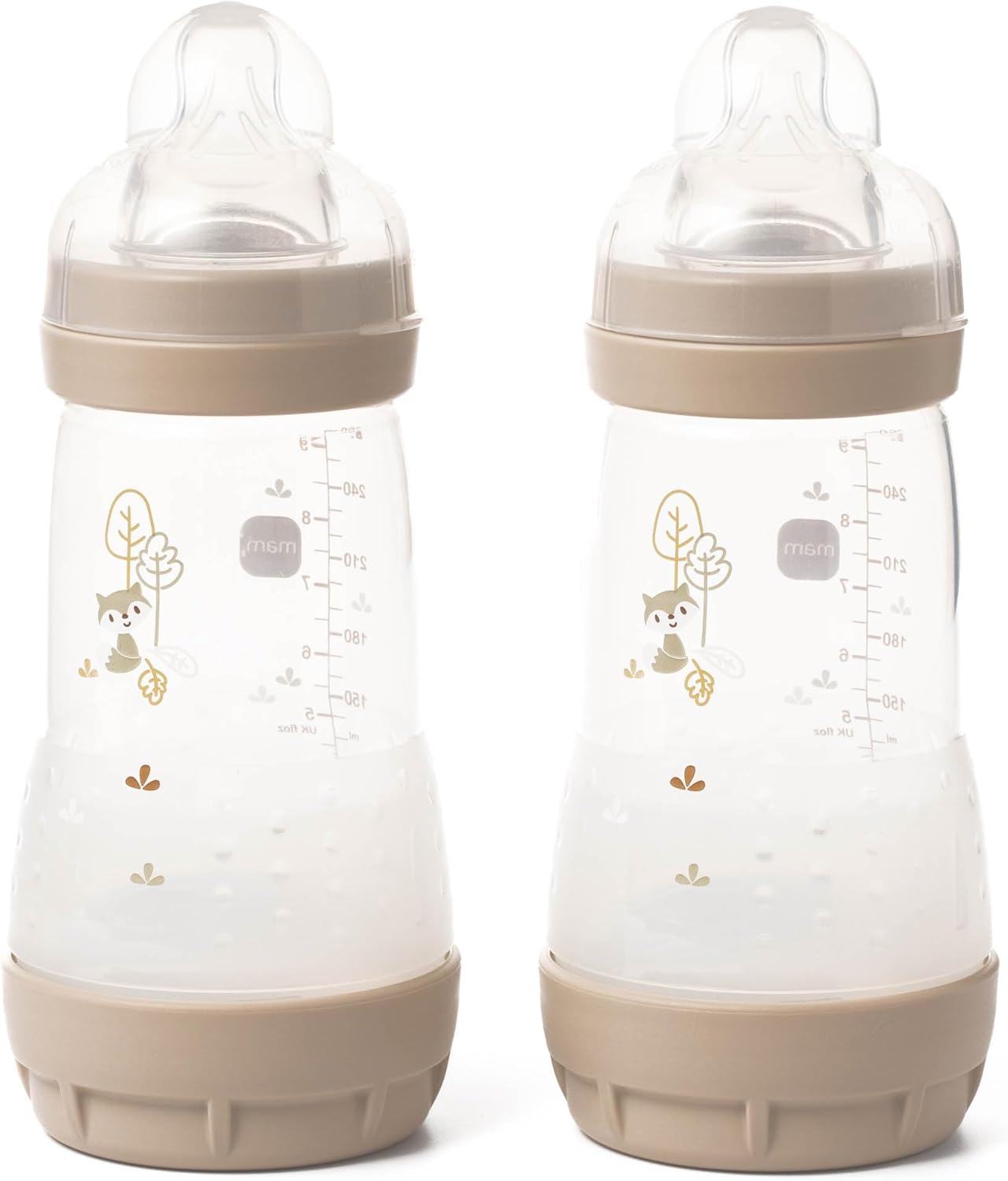 MAM Easy Start Anti-Colic Baby Bottles | 2 Pack (2 x 260ml) | Self-Sterilising Baby Milk Bottle | Medium Flow MAM Teats Size 2 | Newborn Essentials | Unisex (Various Designs)