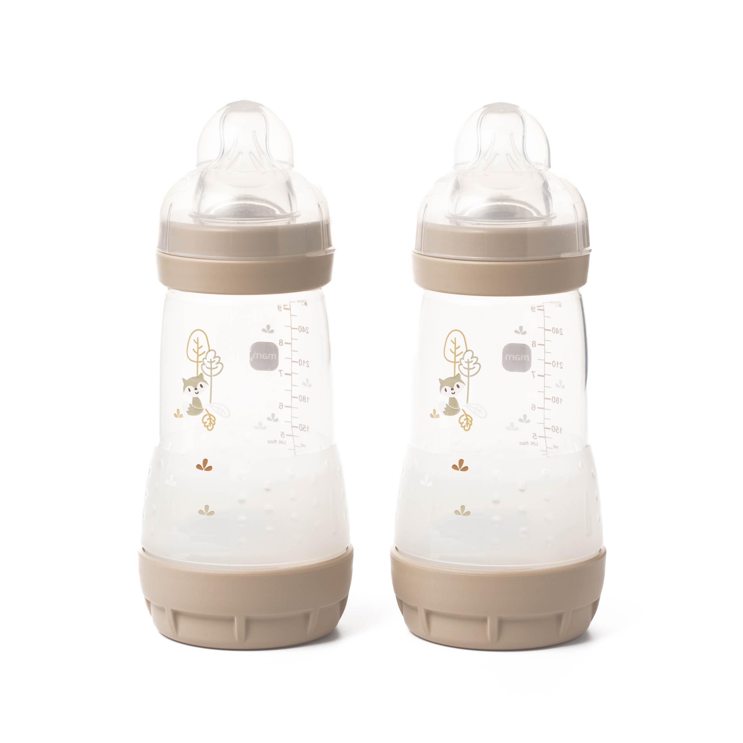 Easy Start Anti-Colic Baby Bottles | 2 Pack (2 x 260ml) | Self-Sterlising Baby Milk Bottle | Medium Flow MAM Teats Size 2 | Newborn Essentials | Unisex (Various Designs)
