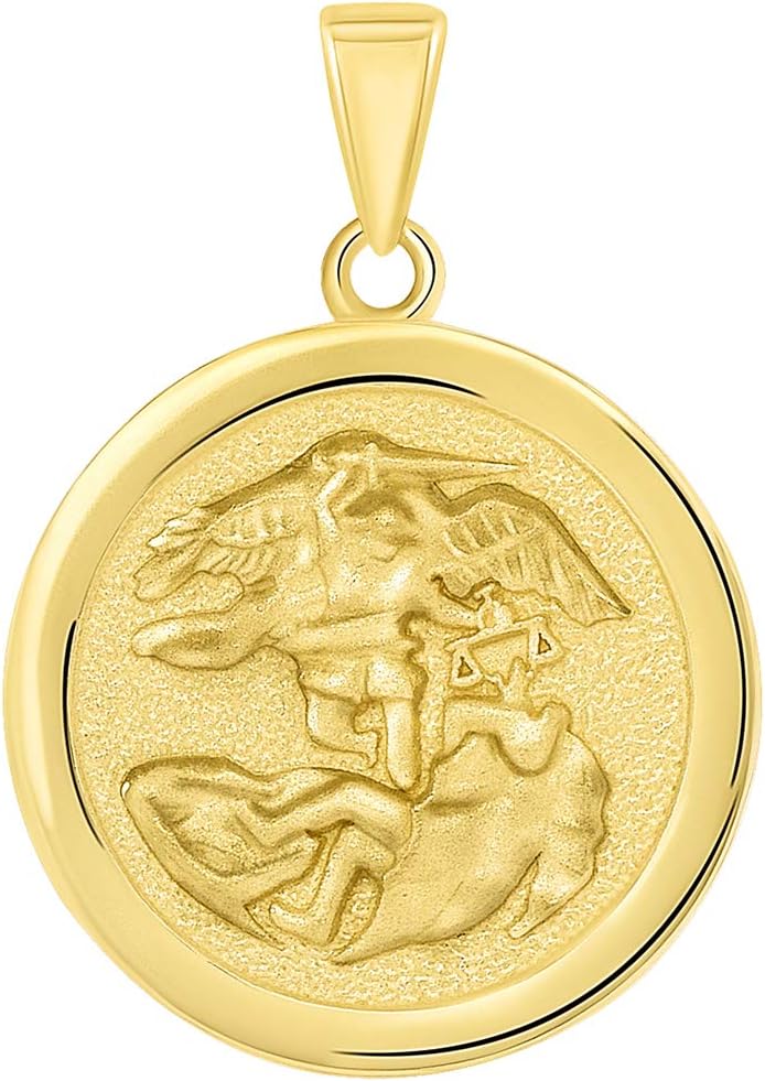 Jewelry America Solid 14k Yellow Gold Round Saint Michael the Archangel Medallion Pendant with Curb Chain Necklace - Image 2