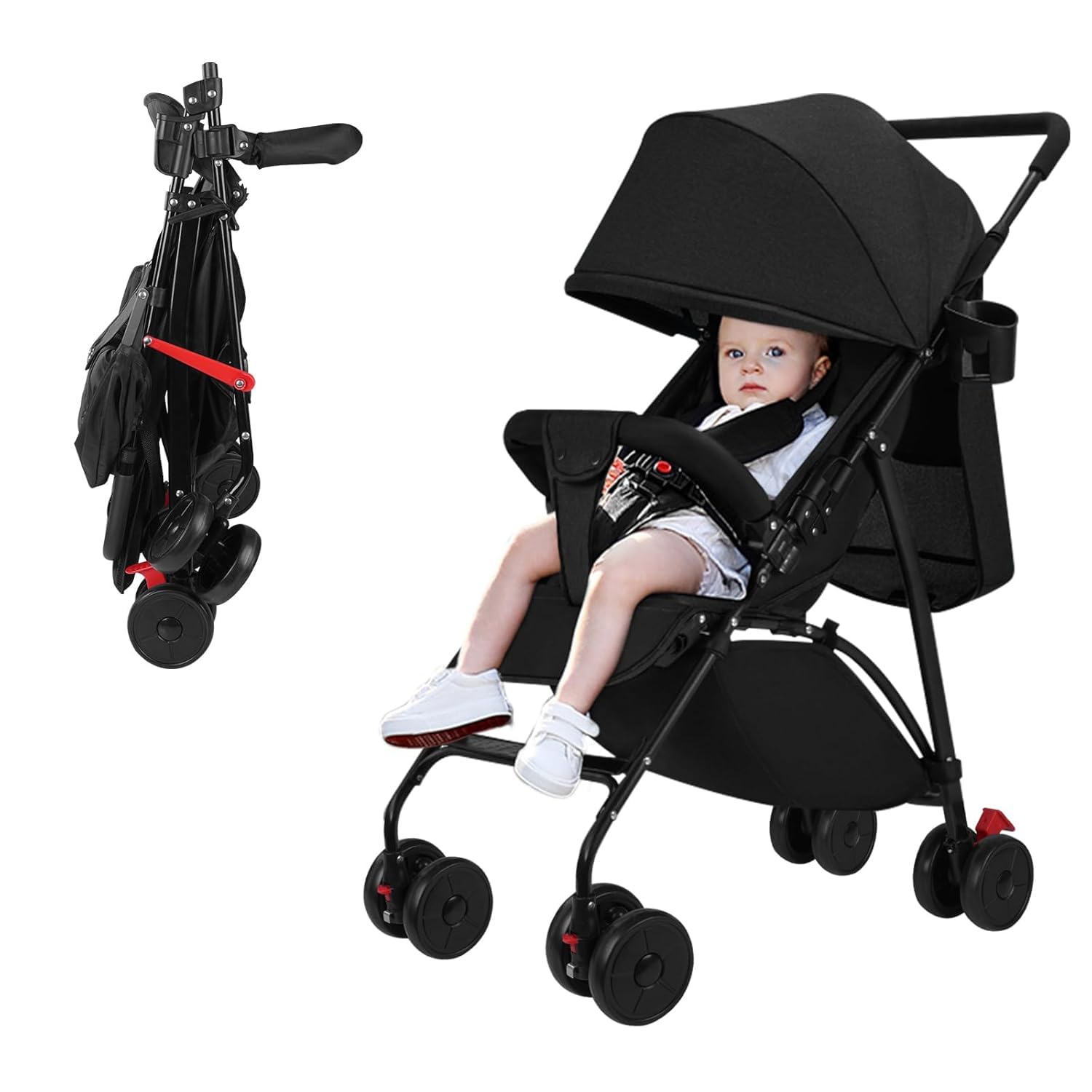 poussette de 0 à 3 ans et demi, jusqu'à 15 kg, poussette de voyage portable et légère, position allongée pour nouveau-nés, pliage compact