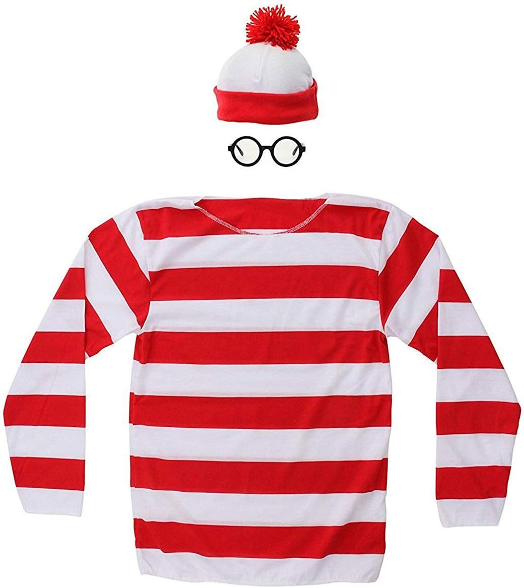 Product image of Red&White Stripes Cosplay Costume,Halloween Costumes,Funny Sweatshirt Outfit Glasses Suits…