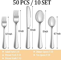 Vista 2 de 50 Piece Silverware Set Service for 10,Premium Stainless Steel Flatware Set,Mirror Polished Cutlery Utensil Set,Durable Home Kitchen Eating