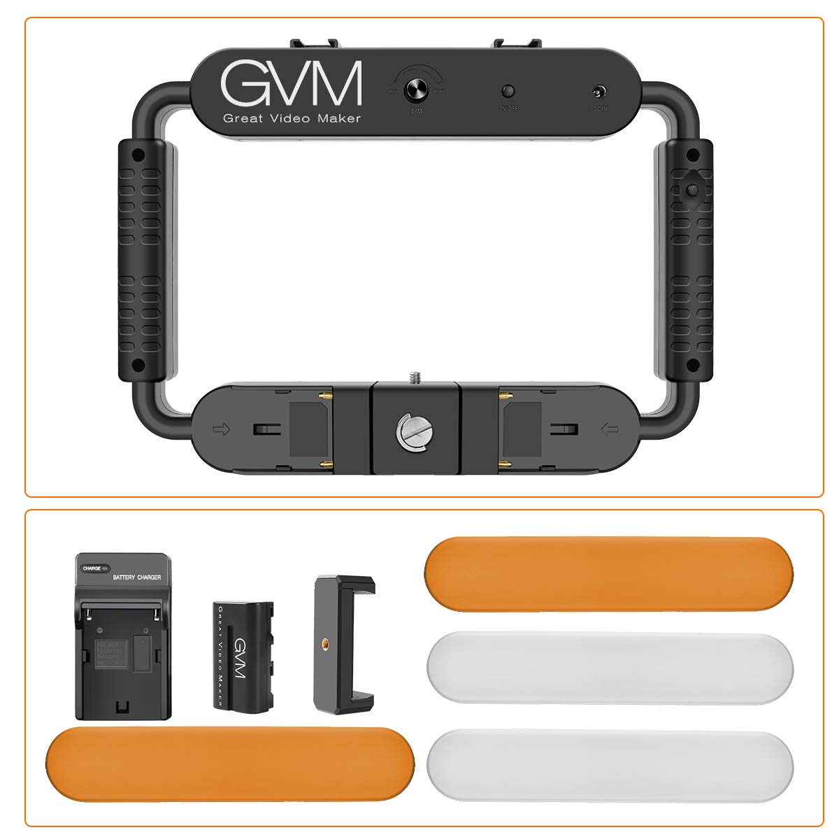 GVM Grip Pro Smartphone Video Rig, Stabilizzatore portatile e luce a led video, Fotocamera a LED per fotografia Registrazione video Impugnatura Maniglia Luce video con otturatore remoto Bluetooth