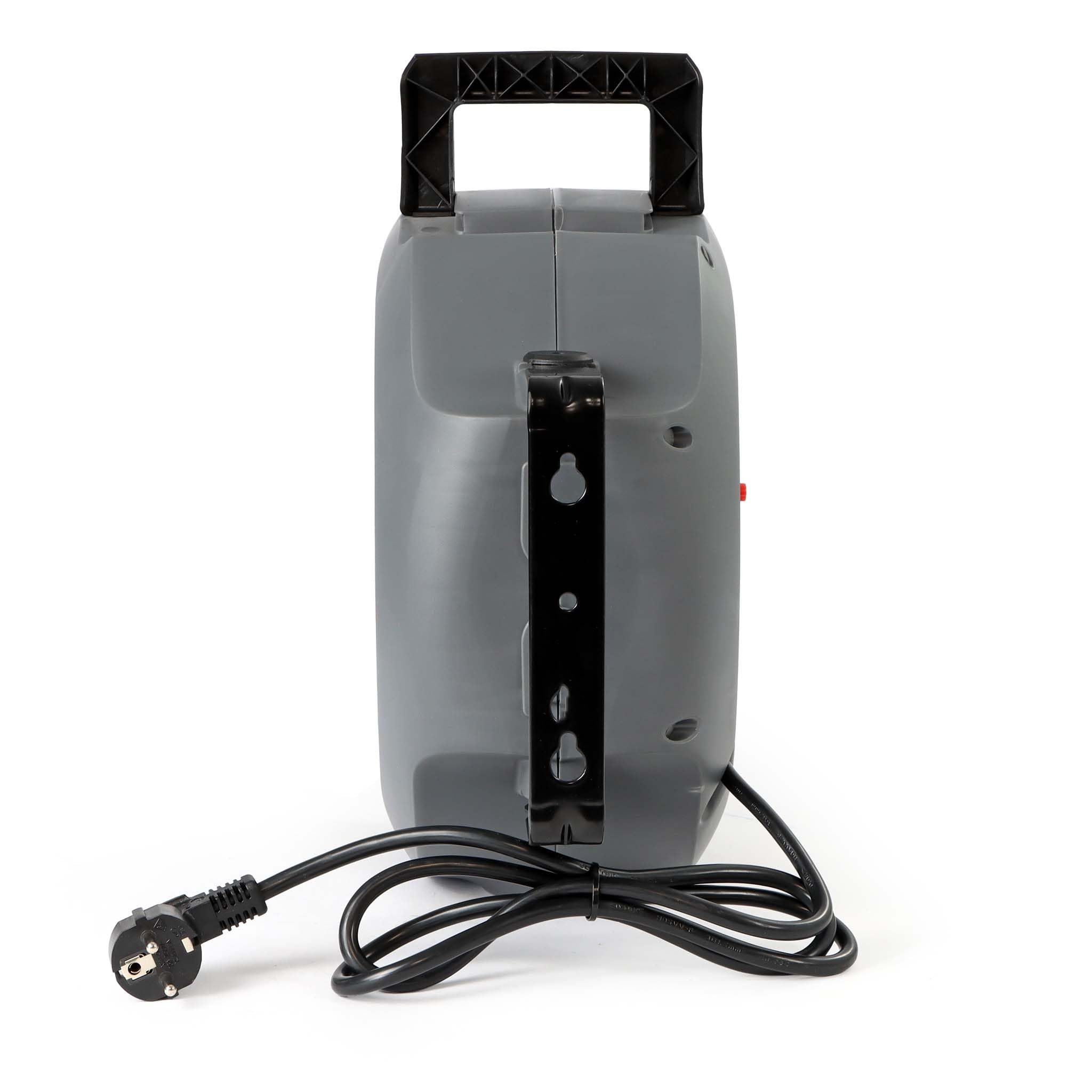 Wiltec Enrollador de cable eléctrico 15 m con corte térmico, soporte giratorio 180°, IP20, carcasa de PP, práctico y seguro para organizar cables.