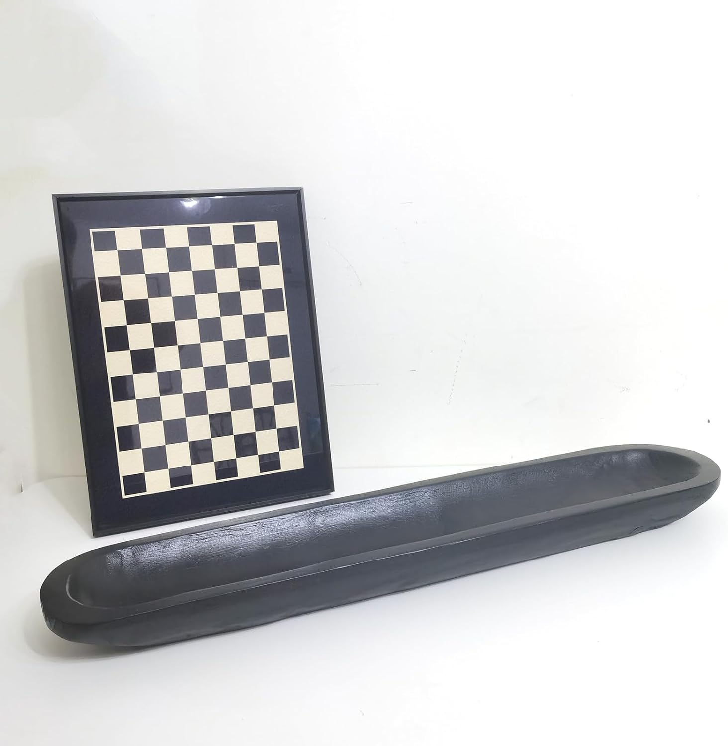 Wooden Dough Bowls Decorative，Rustic Bread Long Bowls Decor Wood Tray, Hand Carved for Table Centerpiece Decor, Home Decor (30 * 6 * 2 inch Black)