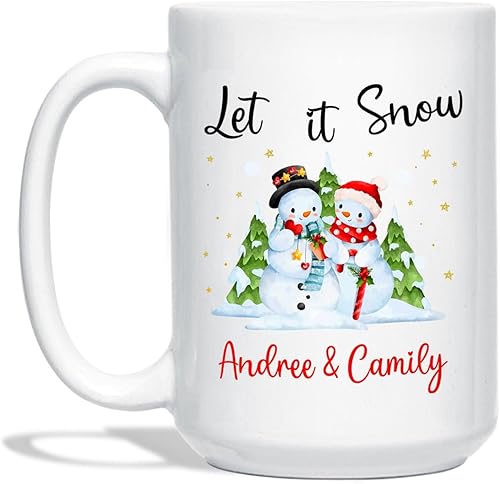 Taza de café de Navidad para parejas, tazas de té de pareja de muñeco de nieve, tazas de cerámica Let It Snow, tazas de porcelana de Navidad de