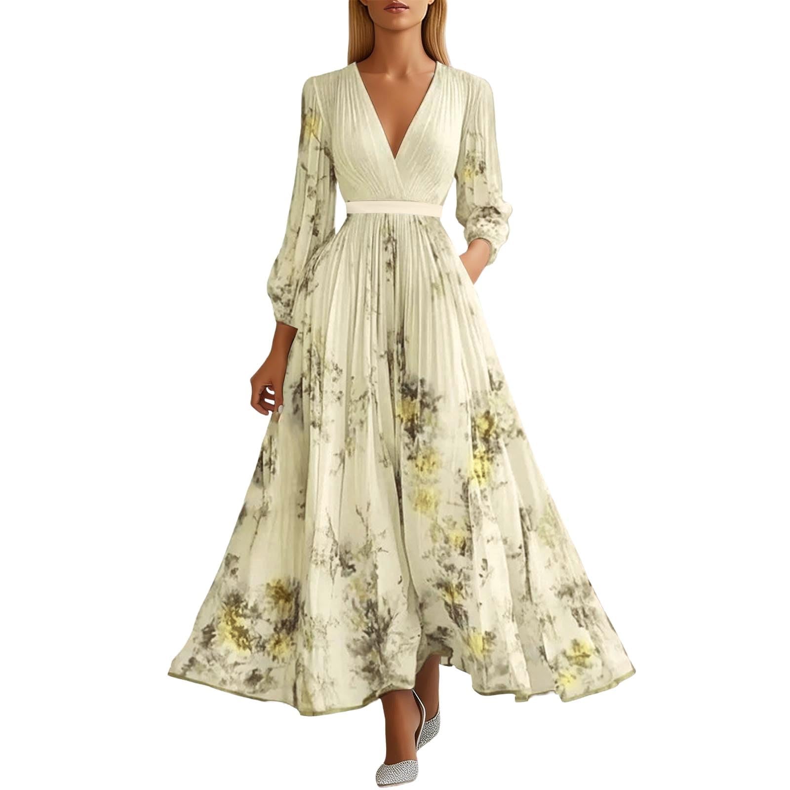 Robe plissée avec col fleuri au style décontracté et chic polyvalent - 5