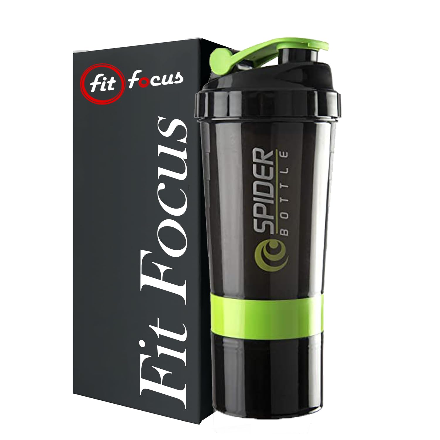 FIT FOCUS Gym Shaker Bottle, Shakers for Protein Shake with 2 Storage Compartment Gym protein shaker for workout (High Density Polyethylene, Pack of 1, Black),500 ml (Green)-image-44