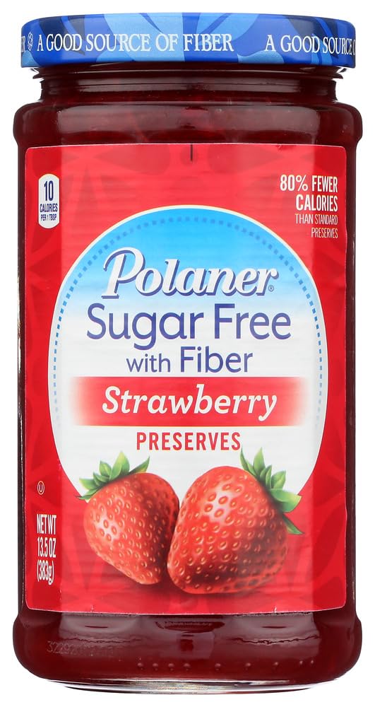 Polaner Strawberry Preserves Sugar Free with Fiber, 13.5 Oz. (Pack of 3)