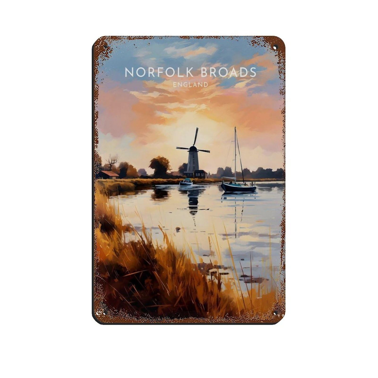 Lxwnze 20L X 30W Cm Norfolk Broads Travel- England Tin Sign Vintage Metal Pub Club Cafe Bar Home Wall Art Decoration Poster Retro 8X12inch(20X30cm)