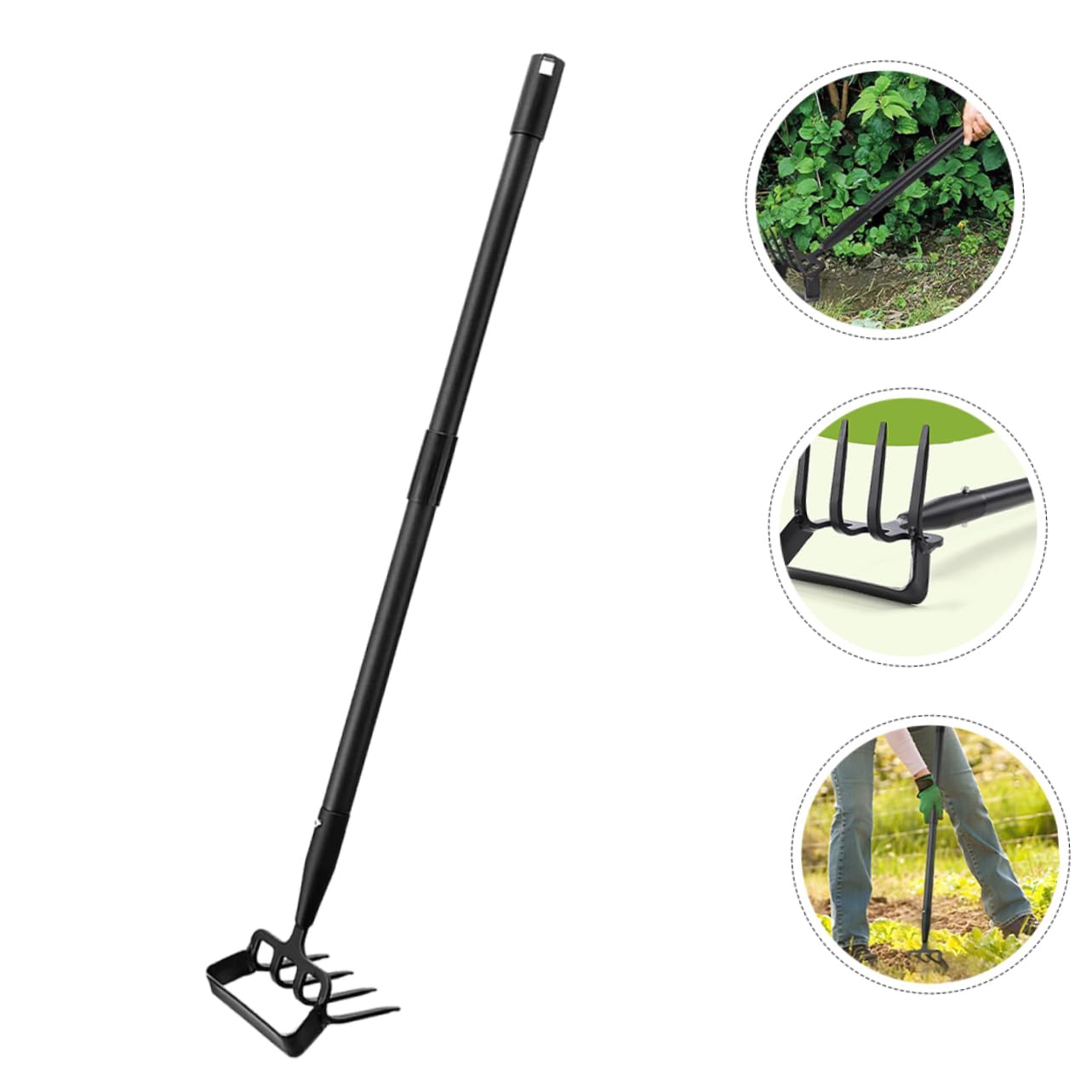 NUOBESTY Rastrello per Diserbo in Acciaio Inox Nero, Leggero e Portatile | Doppio Uso da Giardino, Scavo di Fossi, Utensile Multiuso per Cura delle Piante