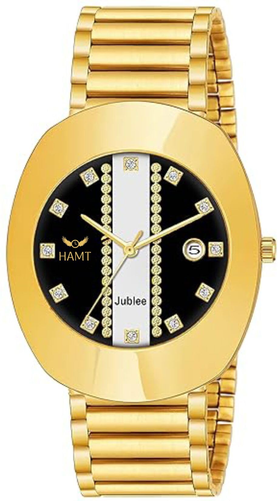 hamt Gold Plated Date Display Analogue Stainless Steel Watch For Men (Black) (B0CG4LK3TN) Amazon Price History, Amazon Price Tracker