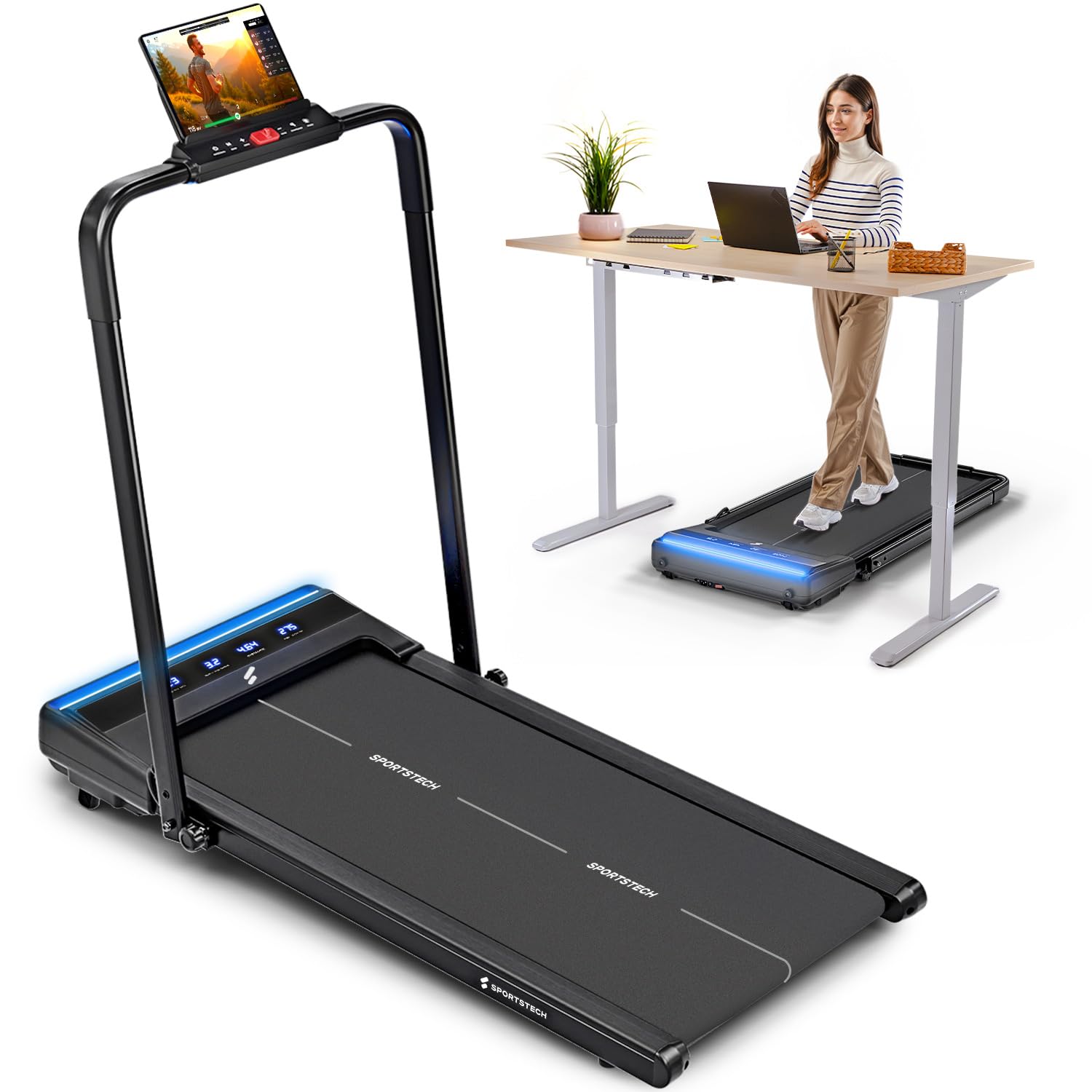Sportstech Tapis de Course Walking Pad pour la Maison et Le Bureau, avec Inclinaison Manuelle, Walking Pad & Treadmill, télécommande, Compact, Silencieux, Swalk Lite/Swalk Lite Plus