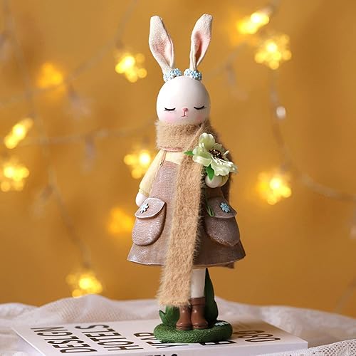 Miniatura 2 de Lindas figuras de resina de conejita con bufanda, estilo de dibujos animados, estatuas coleccionables, decoraciones de escritorio, decoración del