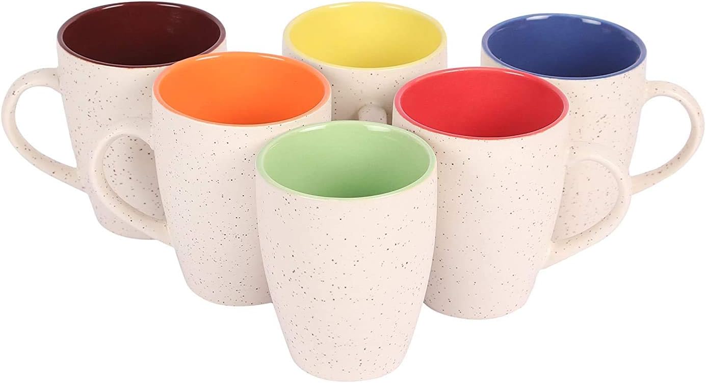 JRP MART Ceramic Coffee Mug - 6 Pieces, Multicolour, 250 ml