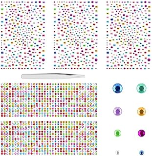 Gems for Crafts - Vaktop 1983PCS Gem Stickers with Tweezer, Self Adhesive Stick on Gems, Multicoloured Rhinestone Stickers - for Nails, Eyes, Makeup, DIY Phones, Cards, Crafts (3-6mm, 5 Sheets)