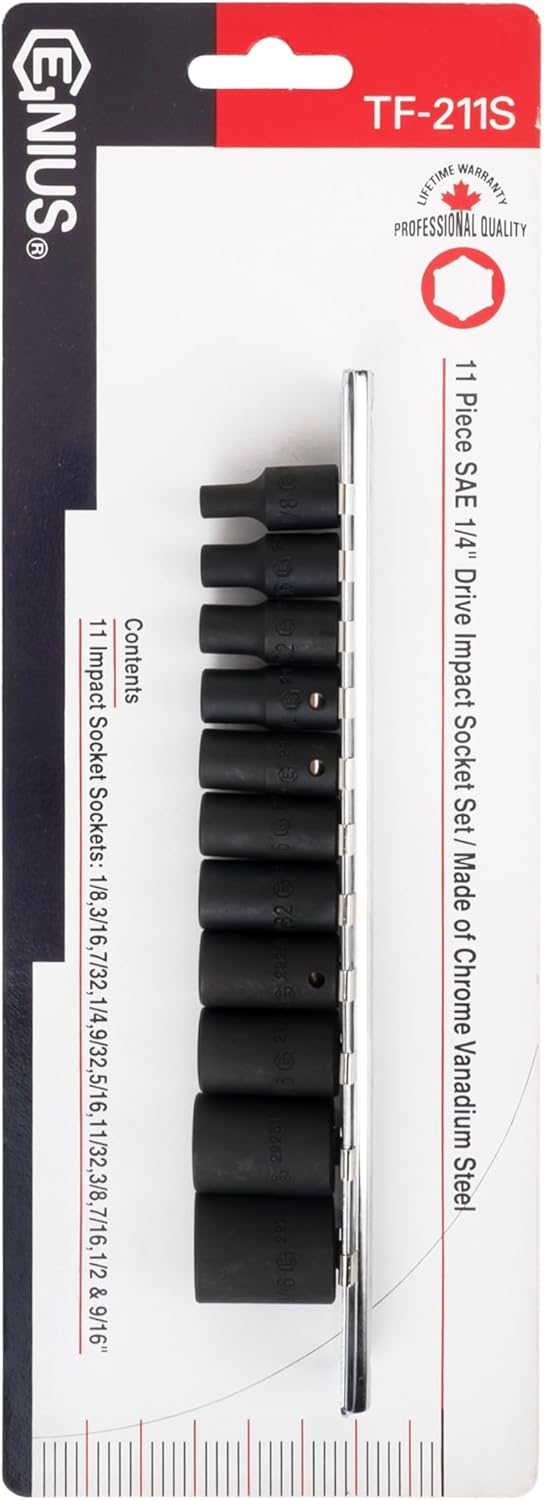 Genius Tools 11Piece 1/4" Dr. SAE Impact Socket Set TF-211S