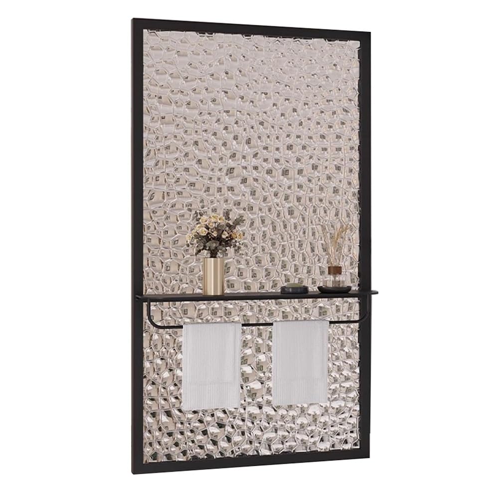 WNJJ Black Translucent Glass Room Divider with Storage and Towel Rack Privacy Partition for Hotel Toilet Countertop 31.50x47.24 in