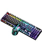 YOUCYYNB Wired Mechanical D320 Keyboard and Mouse Combo, 104 Keys Rainbow Backlit Gaming Keyboard with Number Keys & Blue Switch for PC Gamer Laptop, Up to 6400 DPI Mouse (Black)