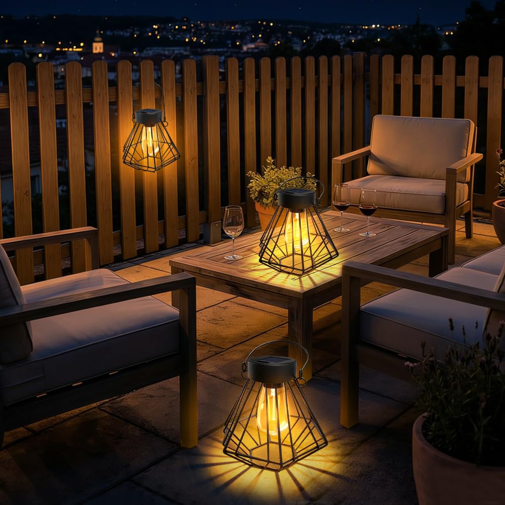 2 Piezas Farolillos Solares Exterior Colgante/De Pie, Farolas Solares Exterior de Metal, IP65 Impermeable Lampara Solar Exterior, Decorativa Lamparas Solares Exterior para Jardin,Balcón,Terraza,Porch
