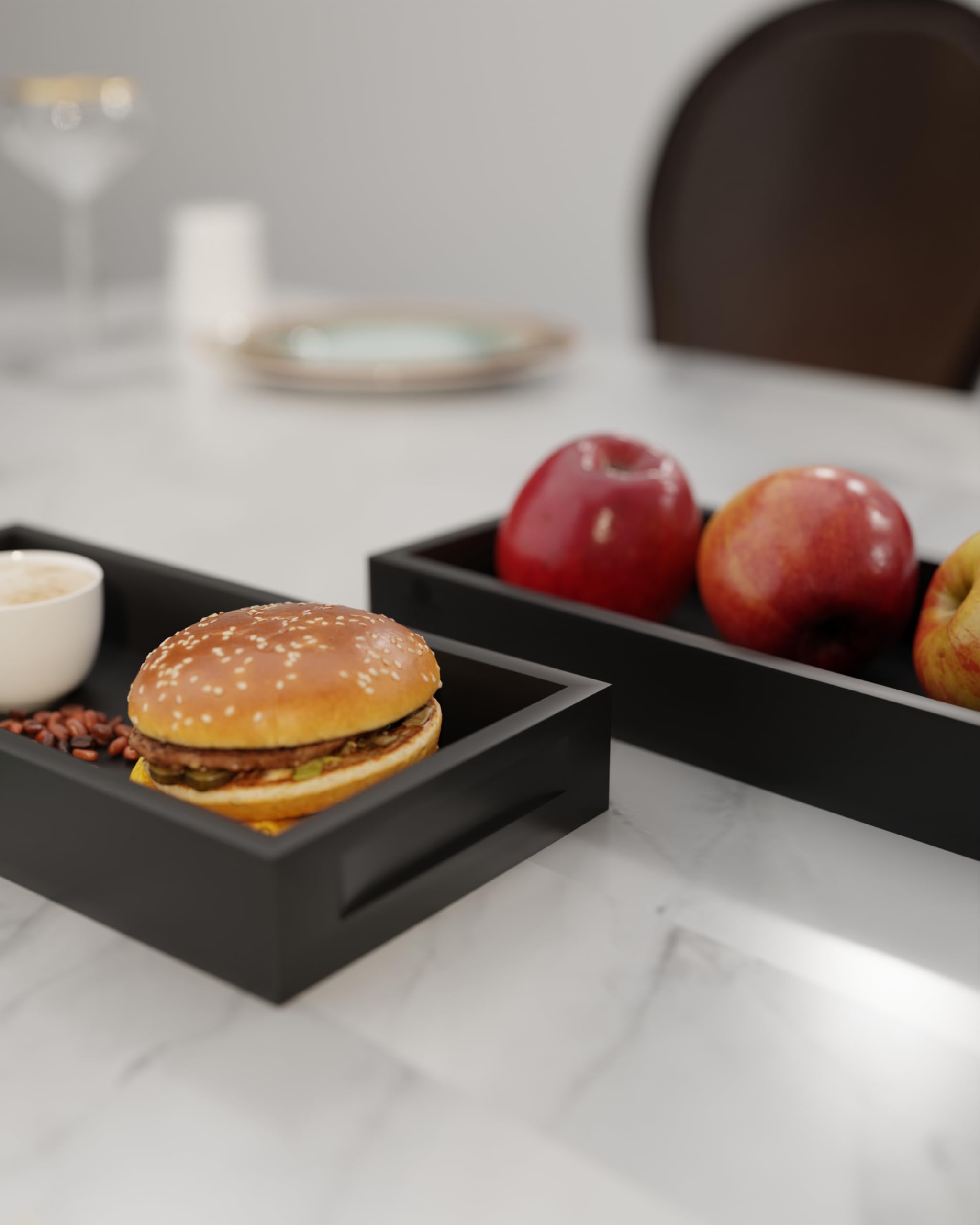 Black Wooden Serving Trays - Set of 2 -4