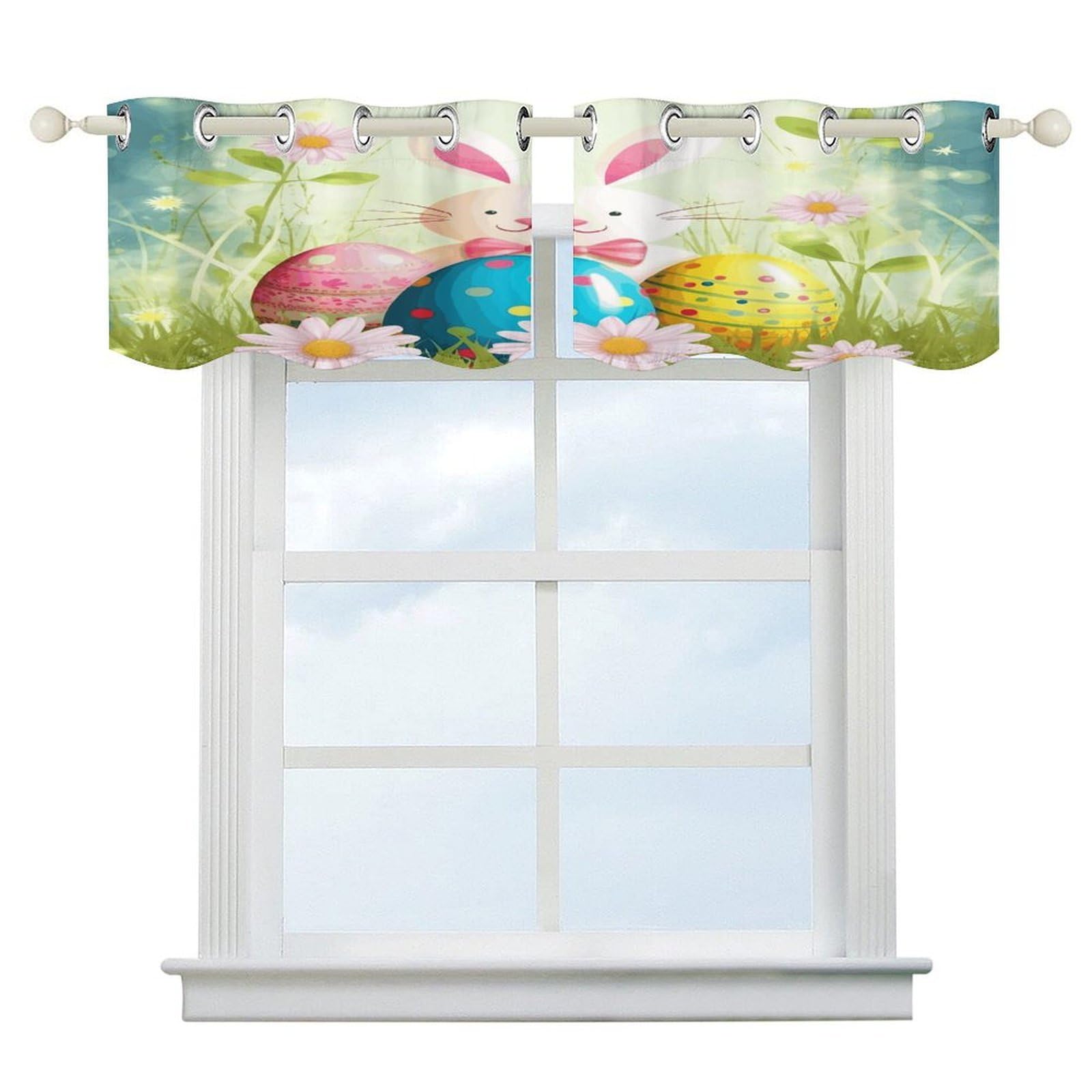 Cortinas opacas de primavera con diseño de Feliz Pascua para ventanas de cocina y baño de 52x18