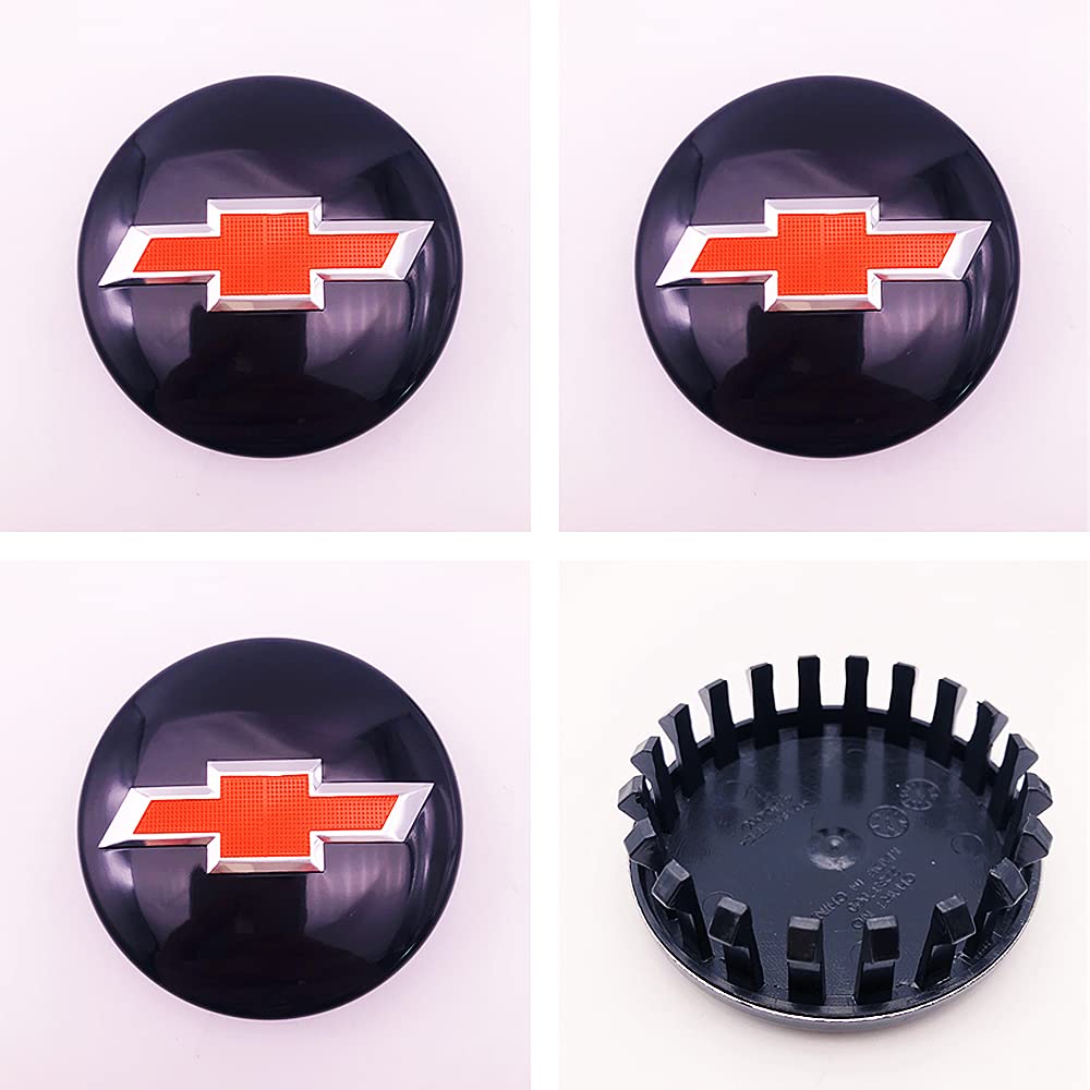 4PCS Set Black and Red Bowtie 3 1/4 Inch 83mm Car Wheel Center Cap Hubcap Cover Fit for Tahoe Suburban Silverado 2014-2020 22837060