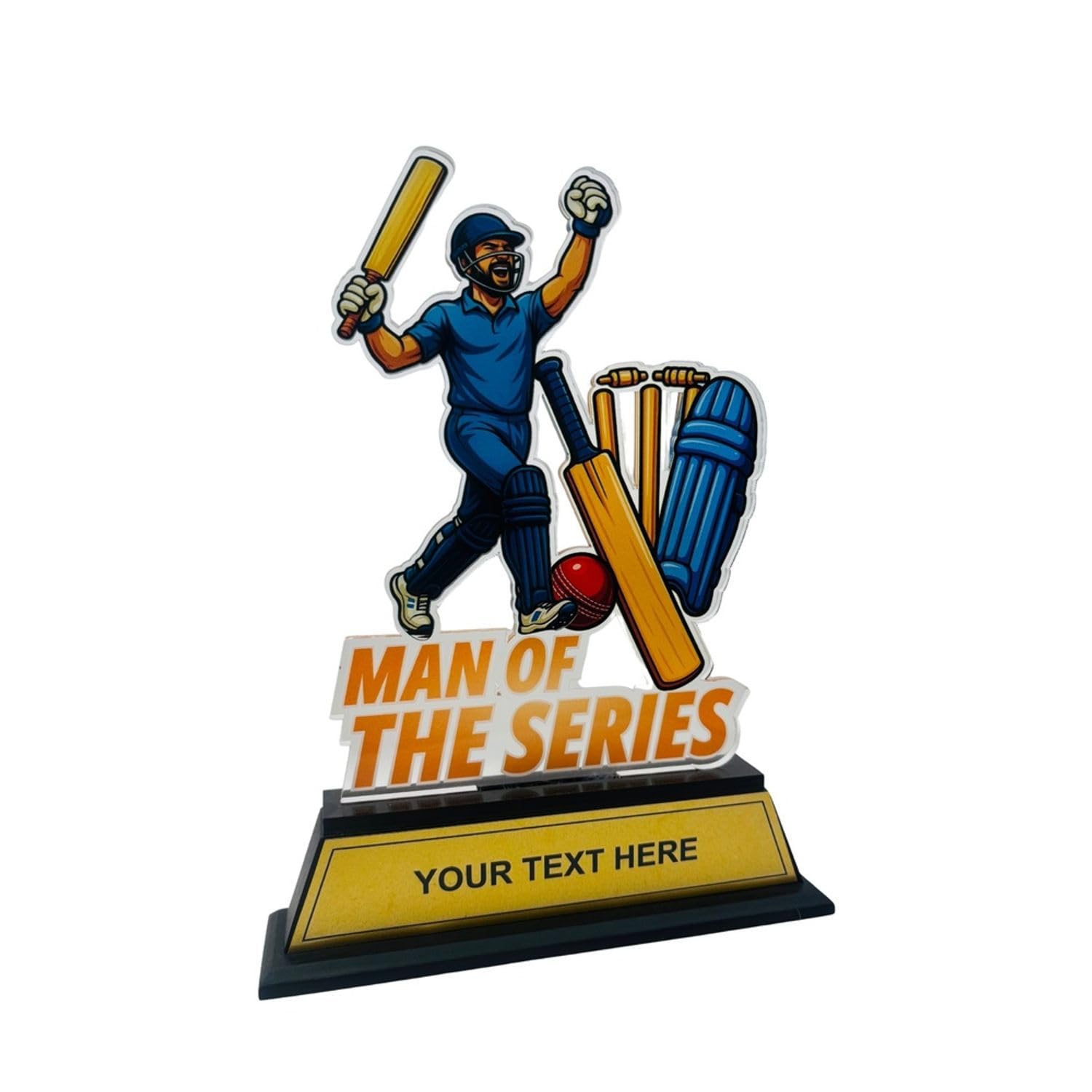 Acrylic Cricket Man of the Series Trophy 10 Inch | Custom Cricket Award with Wooden Base | UV Printed Premium Trophy for Tournament, School & Corporate Matches-image-13