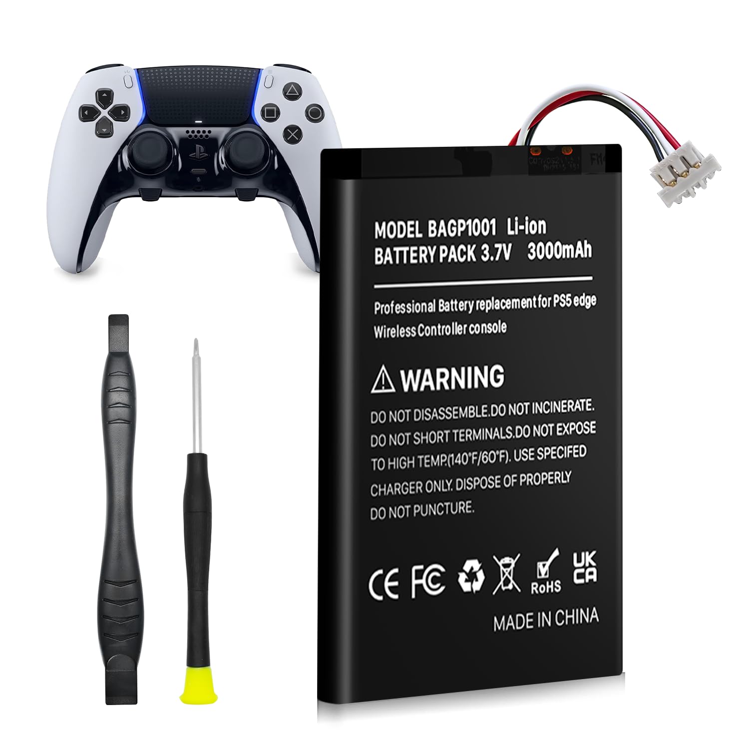 Batteria per PS5 Edge, 3000 mAh, aggiornamento ad alta capacità, per Sony PlayStation 5 DualSense Edge CFI-ZCP1 Wireless Controller con set di attrezzi (1 pezzo)