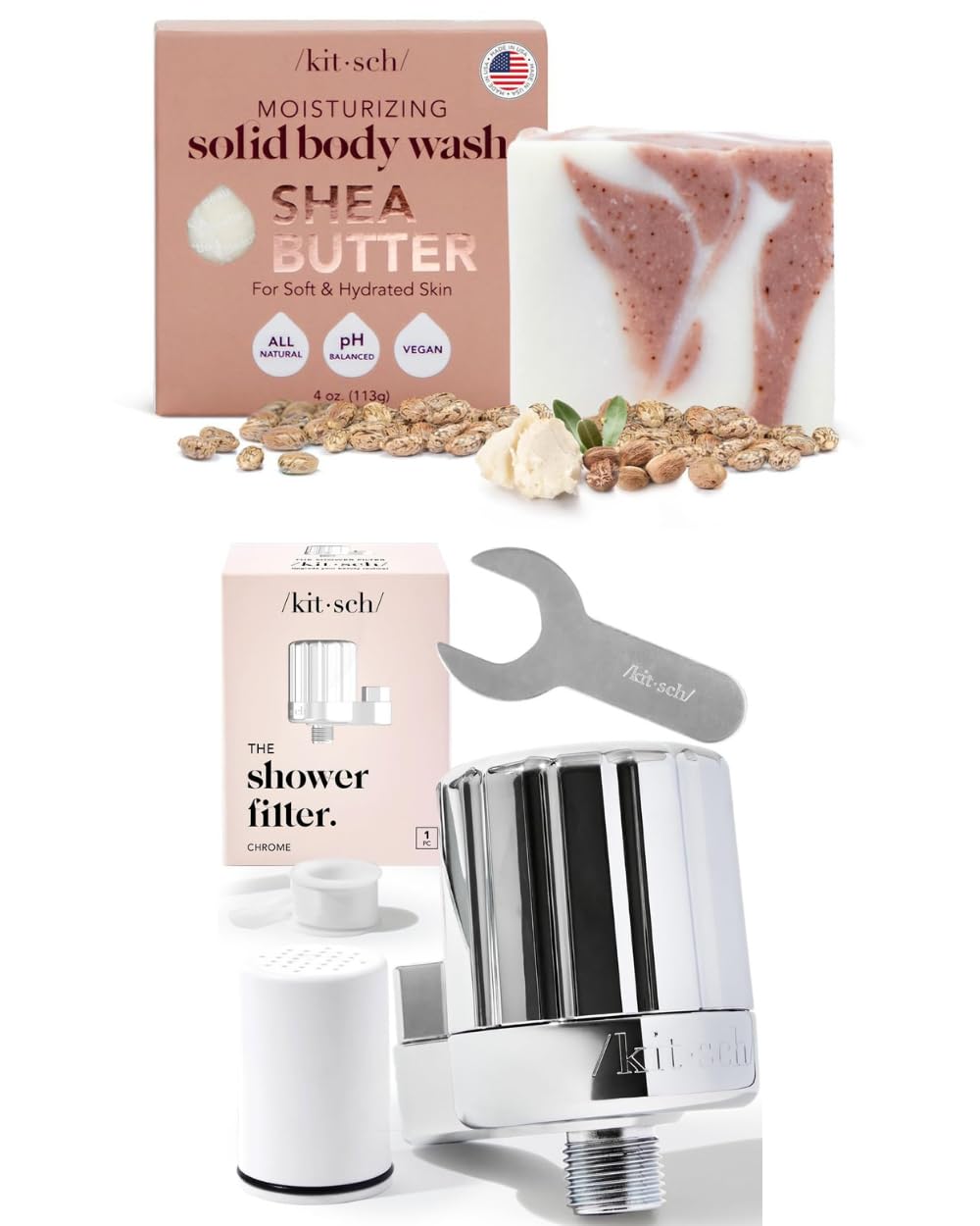 Kitsch Shea Butter Exfoliating Bar Soap for Women & Shower Head Filter for Hard Water