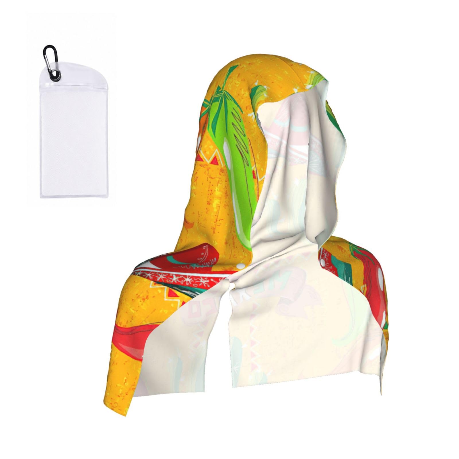 DUWAA Cactus Hat And Chili Pepper Print Reusable Hoodie Cooling Neck Wrap, Hot Weather Outdoor Sports Workout Head Towel For Stay Chill