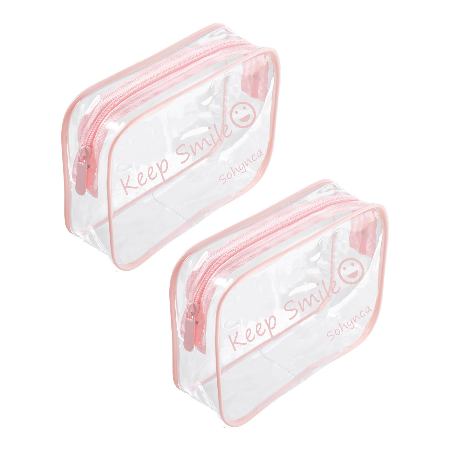2pcs Clear PVC Toiletry Bag Transparent Waterproof Cosmetic Bag Minimalism Makeup Bag Small neat Cosmetic Pouch Summer Beach Purses Organize (Smile