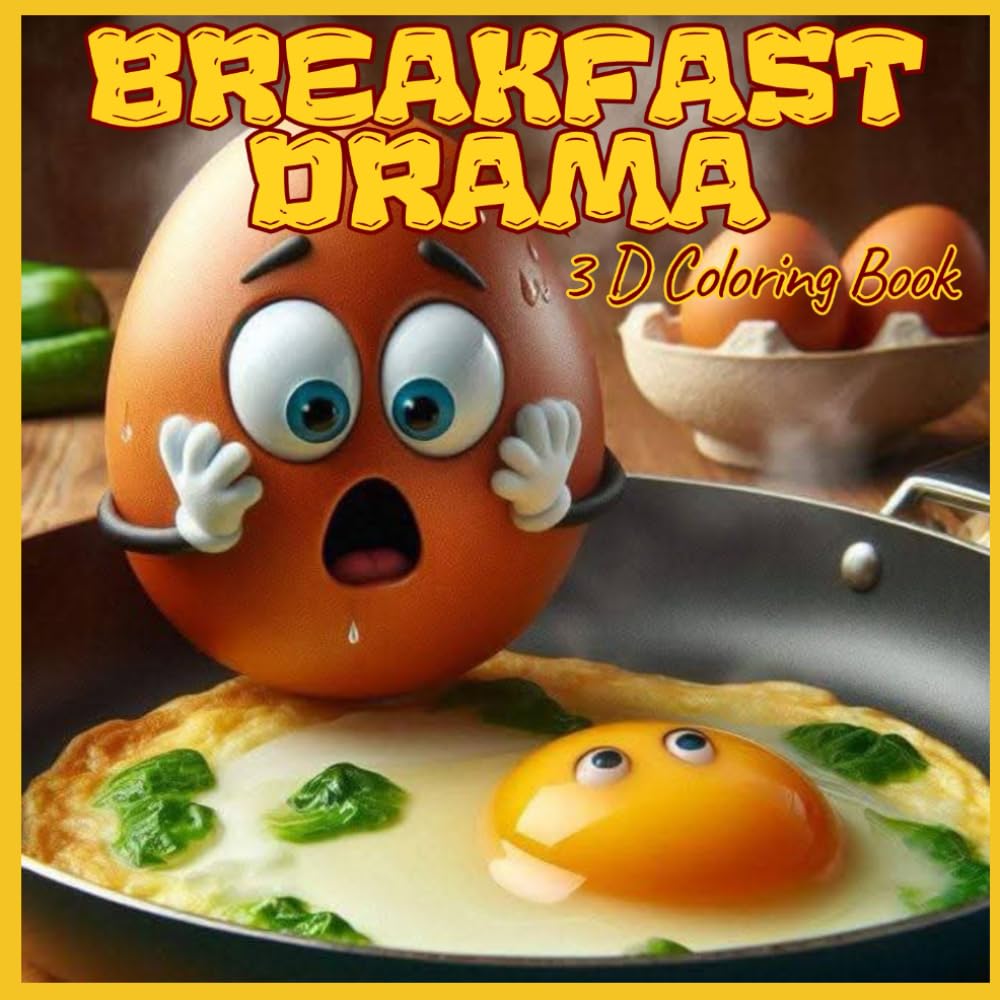 Breakfast Drama: Funny Breakfast-Themed 3D Coloring Book : Cute Eggs, Toasts & Coffee Characters, Stress Relief & Relaxing Humor Pages