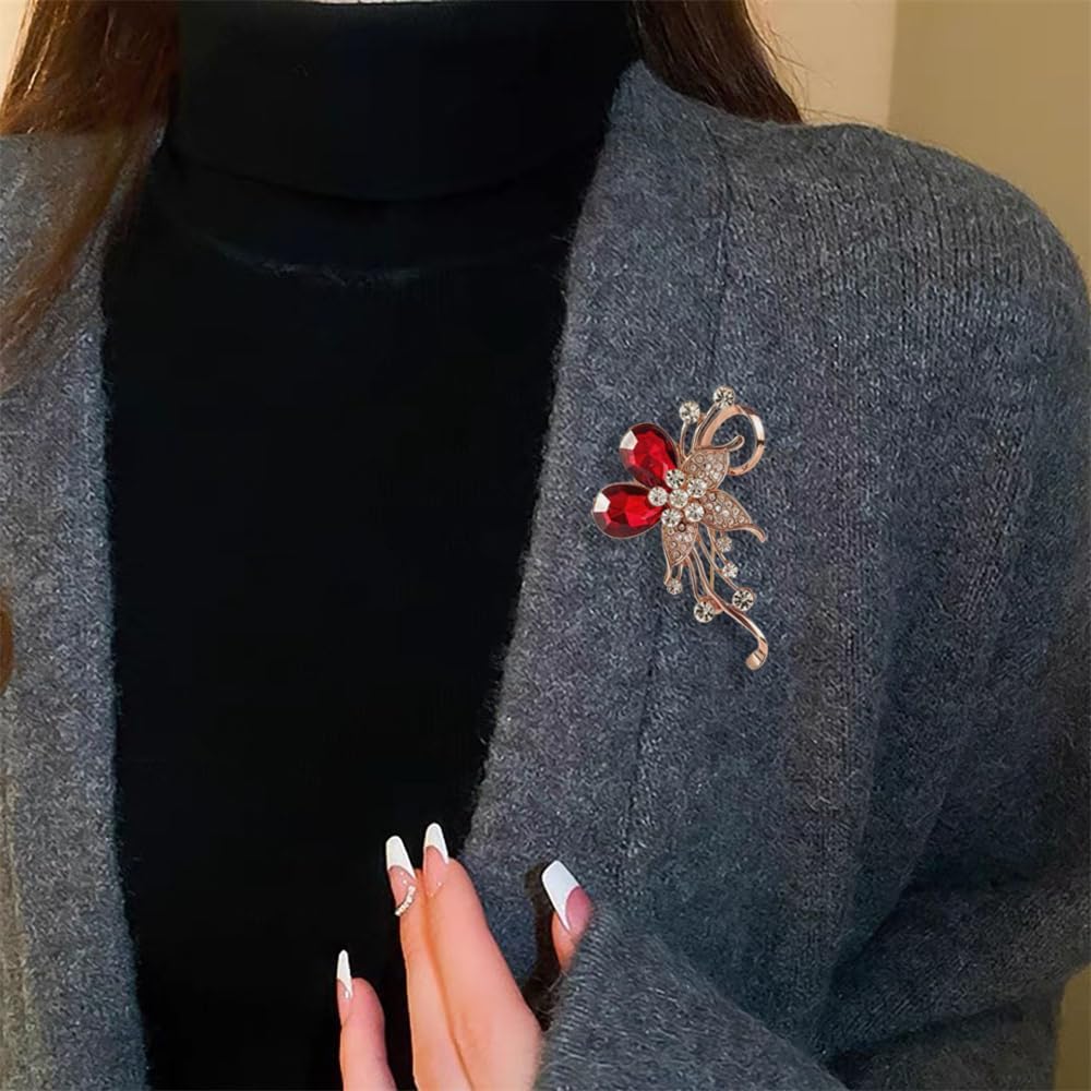 Delicate Rhinestone Rose Flower Brooch for Women Gold-Tone Plated Elegant Blossom Floral Collar Badges Lapel Pin Trendy Banquet Prom Dress Suit Decor Jewelry Accessories Weddings Mother's Day image 2