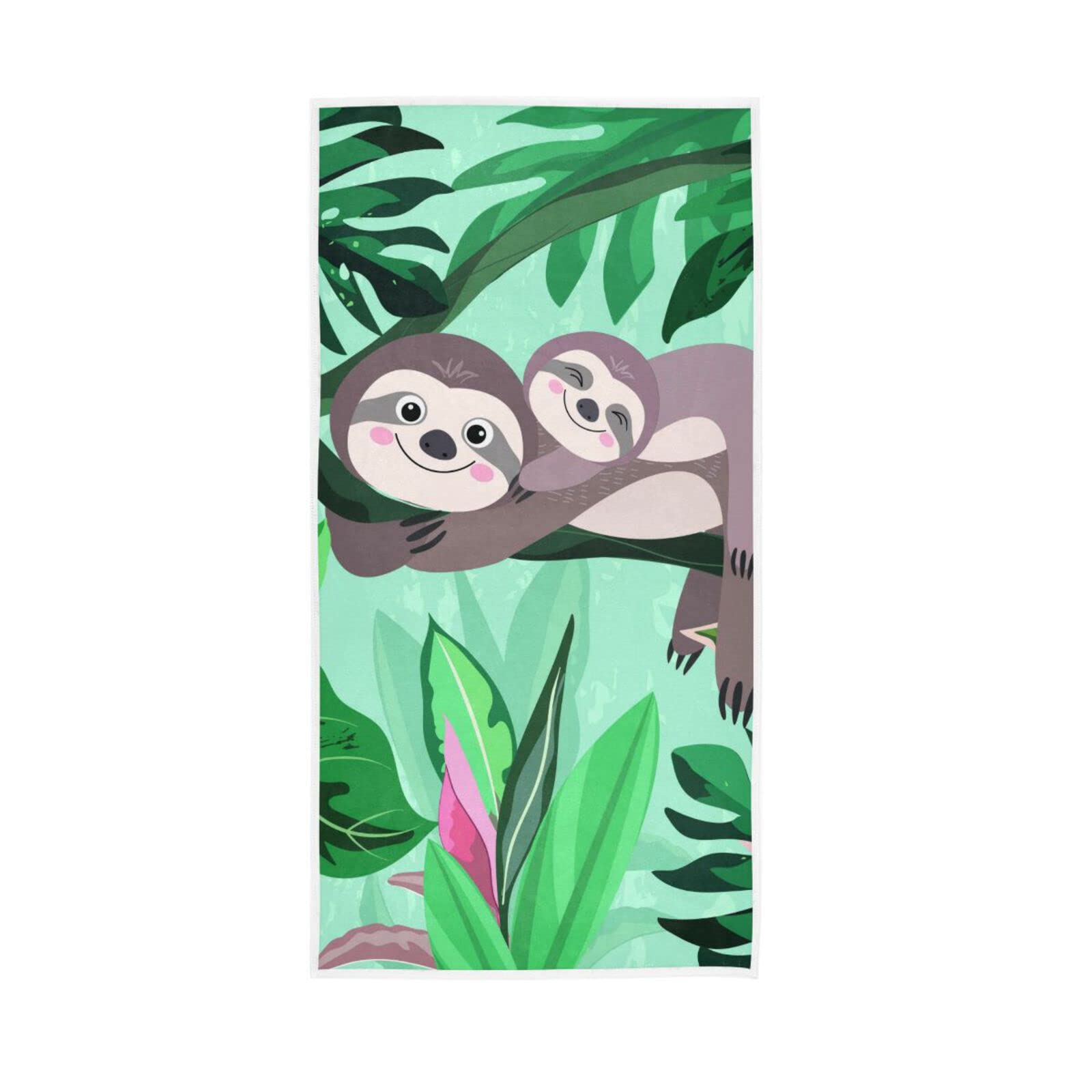 LSRCPD Hand Towels Cute Sloth Palm Leaves Decor Fingertip Soft Face Towel Absorbent Bathroom Kitchen Towels