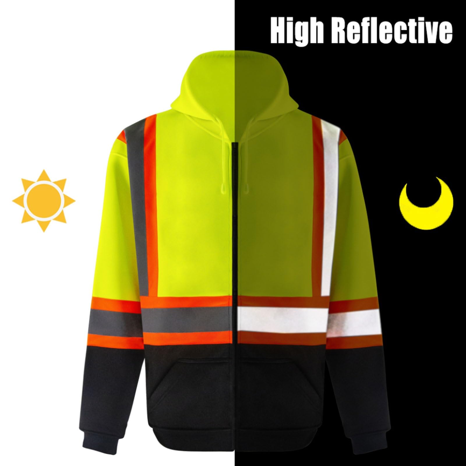 Chaleco reflectante de alta visibilidad, Chaqueta polar reflectante de alta visibilidad con capucha, multicolor, varios tamaños