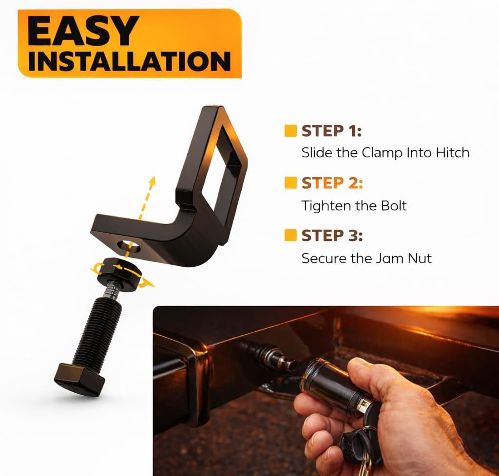 Universal 2 Inch Trailer Hitch Accessory Kit – Hitch Lock Pin, Anti-Rattle Clamp, Rubber Hitch Cover and Silencer Pads, Reduce Noise, Secure Towing, Fits Trucks, SUVs, RVs and Trailers