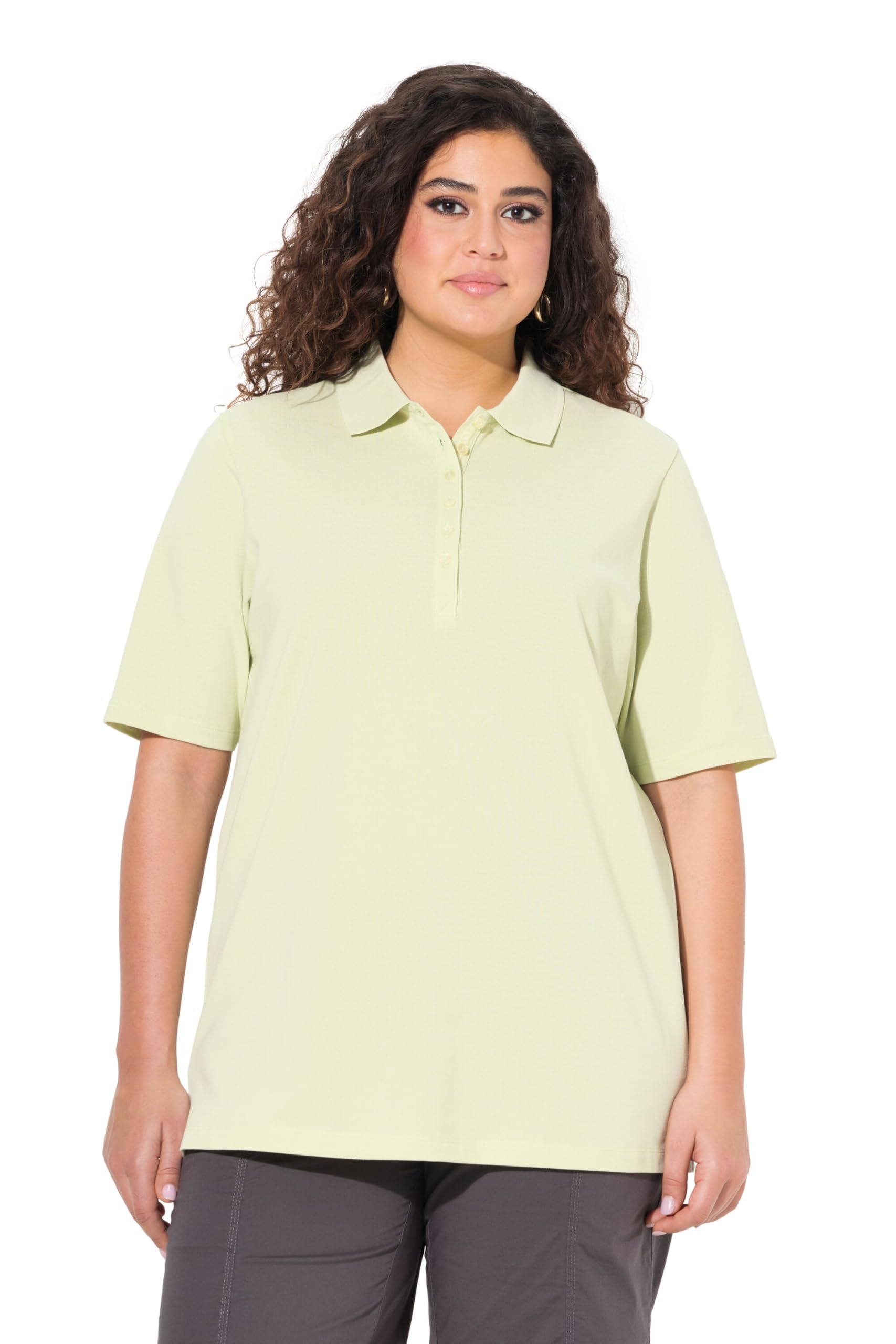 Ulla Popken Women's Pistachio Wear Plus Size Curvy Basic Pique Polo Shirt 66+ 637297407-66+