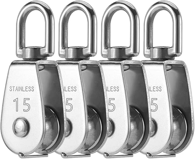 Juliyeh 4Pcs M15 Single Pulley Block, 304 Stainless Steel Pulley Roller, Washing Line Pulley